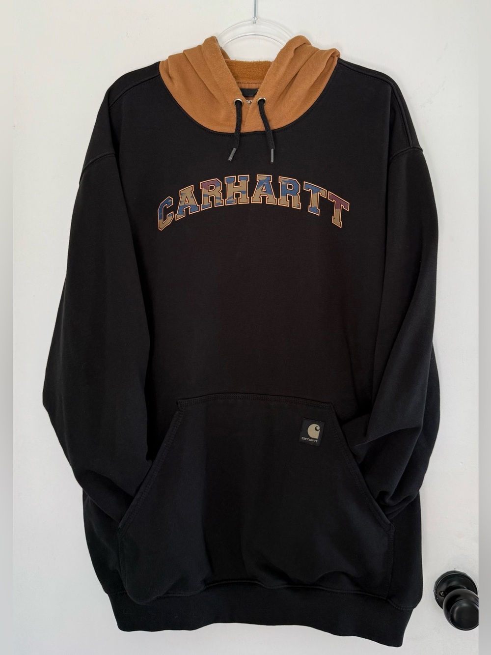 Carhartt Loose Fit Hoodie Men’s 2XL Black Brown Logo Pullover Sweatshirt